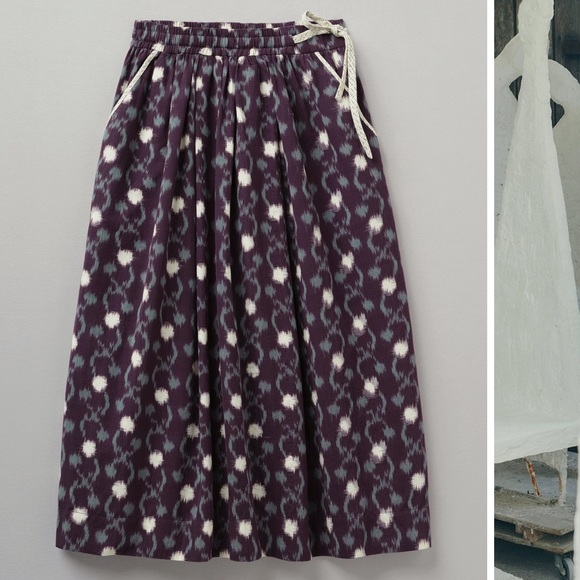 TOAST UK Trailing Ikat Organic Cotton Skirt | Chocolate/Dusted Mint - Picture 5 of 7